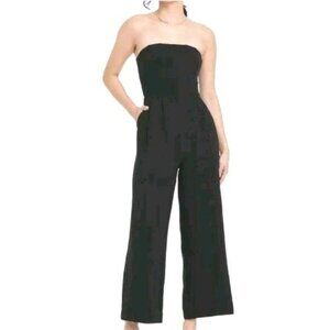 A New Day Women Straple Jumpsuit Black Size Medium Pleated Wide Leg Pull On